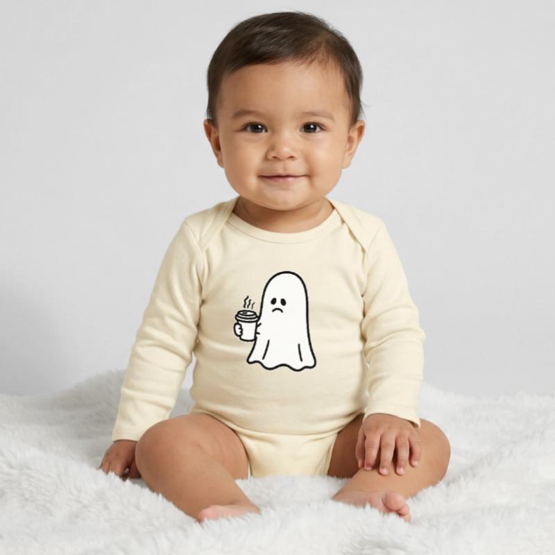 Geist Kaffee Halloween Süßes oder Saures Baby Organic Langarmbody
