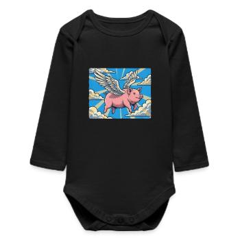Pig flight in the cloud beam - Baby Organic Long-Sleeved Bodysuit - black - Front