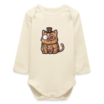 Katzenautomat Steampunk Kupfer und Zahnräder - Baby Organic Langarmbody - Natur - Vorne