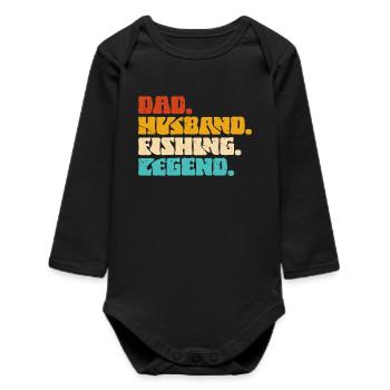 Papa Mari Pêcheur Légende Cadeau Père Pêche Couple - Body bébé manches longues biologique - noir - Devant