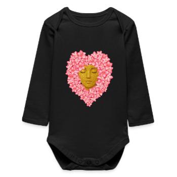 Floral Woman Face / Feminine Flower Illustration - Baby Organic Long-Sleeved Bodysuit - black - Front