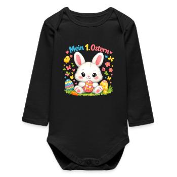 Schriftzug Mein erstes Ostern Osterhase - Baby Organic Langarmbody - Schwarz - Vorne