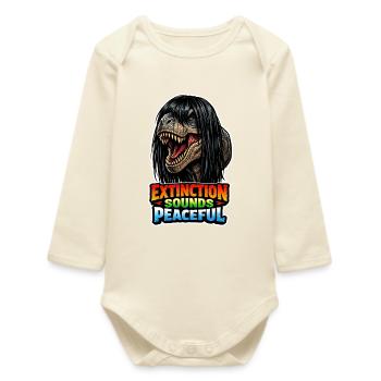 Emo Dinosaur, Sad Dino, Emotional - Baby Organic Long-Sleeved Bodysuit - soft Ecru - Front