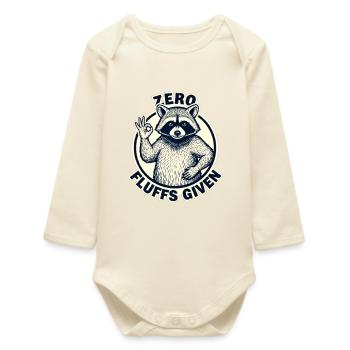 Zero Fluffs Given Raccoon Logo - Baby Organic Long-Sleeved Bodysuit - soft Ecru - Front