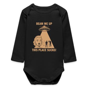 Beam Me Up – Retro UFO Scene - Baby Organic Long-Sleeved Bodysuit - black - Front