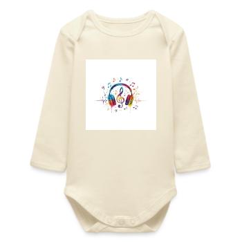 Colorful Headphones Music Design - Baby Organic Long-Sleeved Bodysuit - soft Ecru - Front