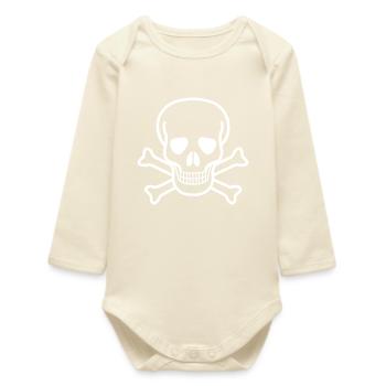 Skull and Crossbones Vintage Gothic Pirate Design - Baby Organic Long-Sleeved Bodysuit - soft Ecru - Front