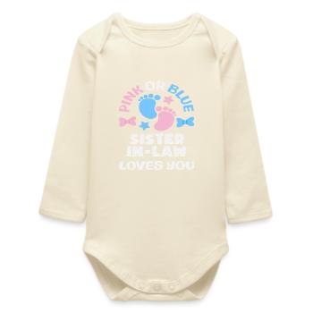 Pink or Blue Stepsister Gender Reveal - Baby Organic Long-Sleeved Bodysuit - soft Ecru - Front