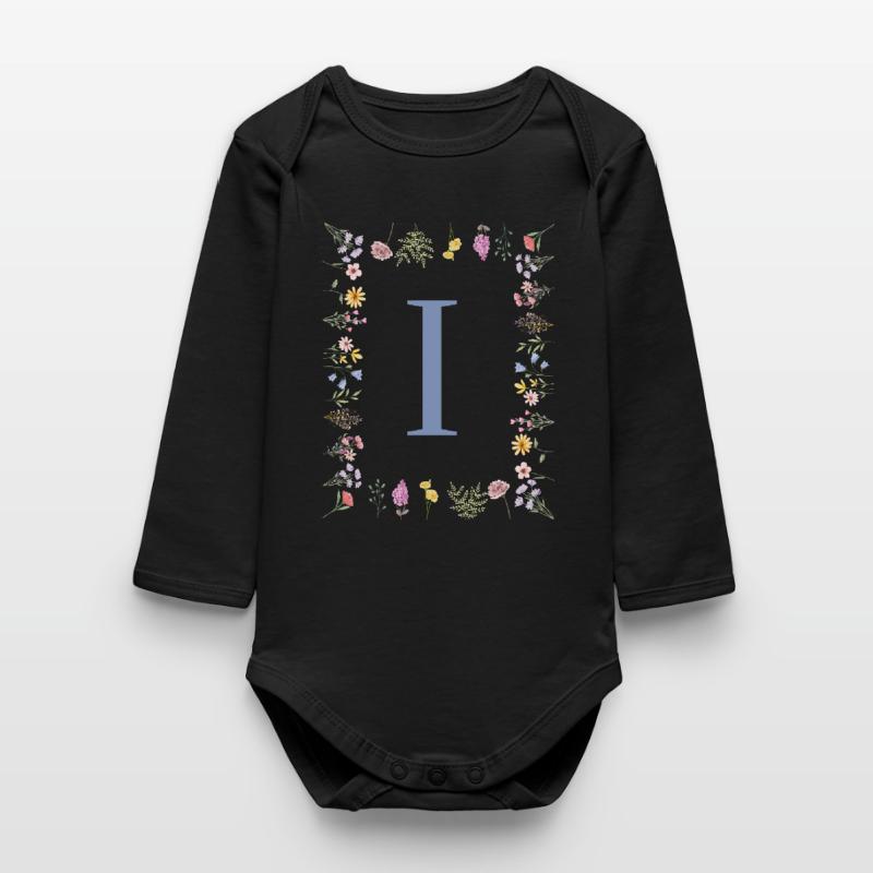 Florale Initial "I" Blumenmonogramm Baby Organic Langarmbody