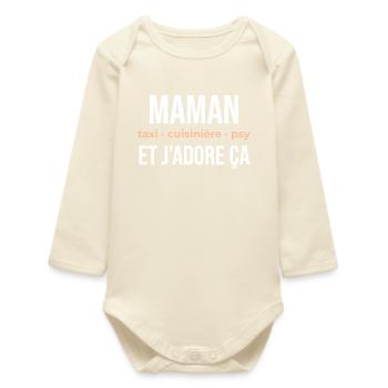 Maman Taxi Cuisinière et Plus - Body bébé manches longues biologique - écru doux - Devant