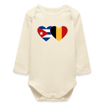 Cuba Belgium Flag Heart - Baby Organic Long-Sleeved Bodysuit - soft Ecru - Front