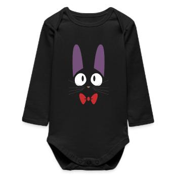 Chat Jiji noir mignon avec nœud papillon rouge - Body bébé manches longues biologique - noir - Devant