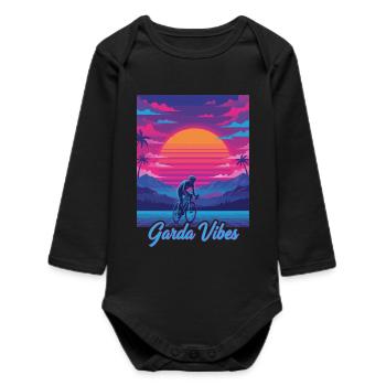 Garda Vibes 80s Vaporwave Cyclist Neon Art - Baby Organic Long-Sleeved Bodysuit - black - Front