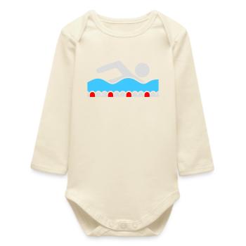 Swimmer, Pictogram, Freestyle, Wave, Pool, Sport - Baby Organic Long-Sleeved Bodysuit - soft Ecru - Front