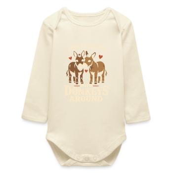 Donkey Lover Donkey Funny Donkey Farm Animal - Baby Organic Long-Sleeved Bodysuit - soft Ecru - Front