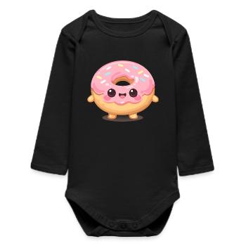 Donut kawaï avec glaçage rose - Body bébé manches longues biologique - noir - Devant