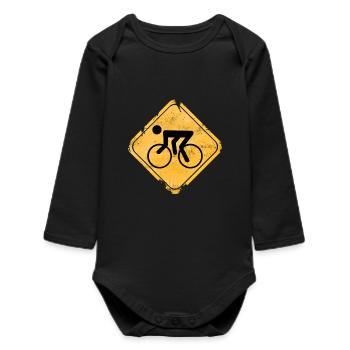 Bicycle symbol on yellow warning sign - Baby Organic Long-Sleeved Bodysuit - black - Front