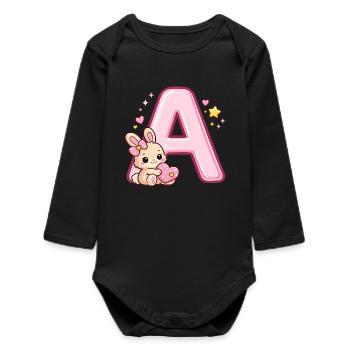  A mit Hase Herz - Baby Organic Langarmbody - Schwarz - Vorne