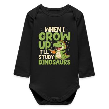When I grow up, I'll be funny dinosaurs - Baby Organic Long-Sleeved Bodysuit - black - Front