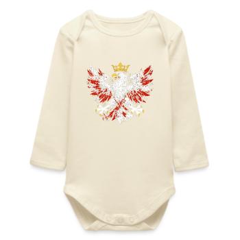 Polish Eagle Polska Coat of Arms Grunge Design Gold - Baby Organic Long-Sleeved Bodysuit - soft Ecru - Front