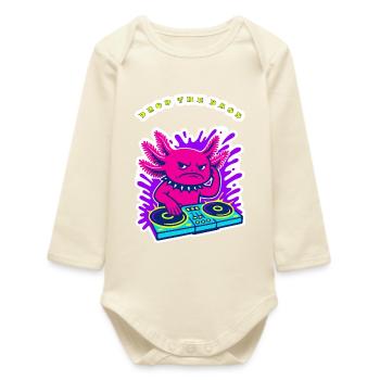 Angry Axolotl DJ - Drop the Bass Neon Design - Baby Organic Long-Sleeved Bodysuit - soft Ecru - Front