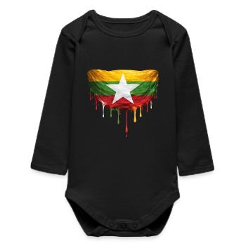 Myanmar Flag Drop Art - Baby Organic Long-Sleeved Bodysuit - black - Front