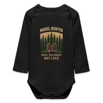 Morel mushroom hunters Wild morel mushrooms on - Baby Organic Long-Sleeved Bodysuit - black - Front