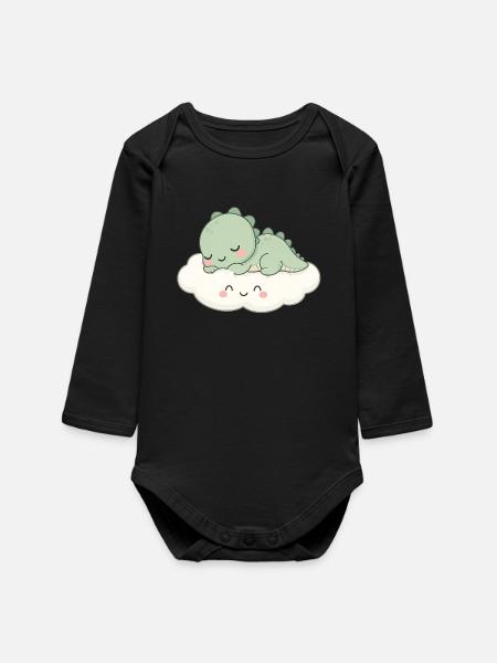 Sleeping dinosaur on cloud - Baby Organic Long-Sleeved Bodysuit - black