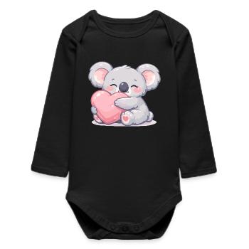 Little koala cuddles heart - Baby Organic Long-Sleeved Bodysuit - black - Front