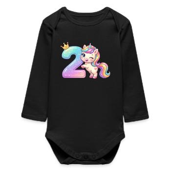 Je suis 2 filles licornes Kawaii Anniversaire - Body bébé manches longues biologique - noir - Devant