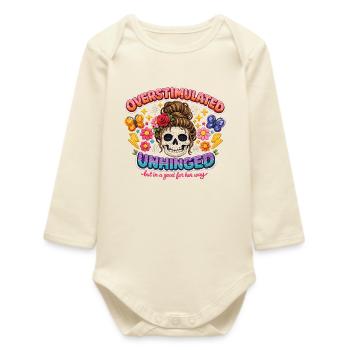 Overstimulated Unhinged Skull Flora - Baby Organic Long-Sleeved Bodysuit - soft Ecru - Front