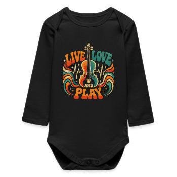 Leben, lieben und Geige spielen - Baby Organic Langarmbody - Schwarz - Vorne