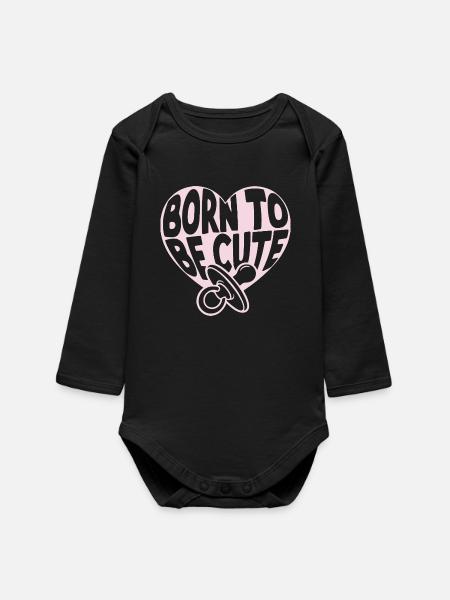 Born To Be Cute Herz-Design - Geboren süß zu sein - Baby Organic Langarmbody - Schwarz