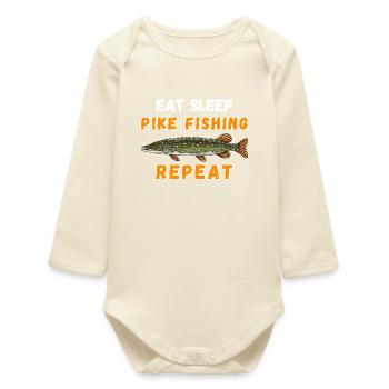 Eat, Sleep Hechtfischen Wiederholen Angler Geschenk - Baby Organic Langarmbody - Natur - Vorne