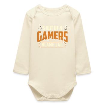 5 Out Of 4 Gamers Blame Lag Gaming Humor - Baby Organic Long-Sleeved Bodysuit - soft Ecru - Front