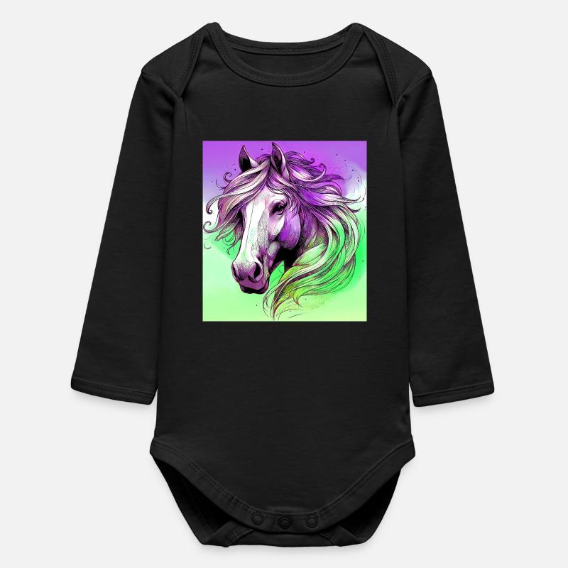 Pferd - Baby Organic Langarmbody - Schwarz