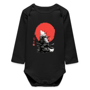 Wolf-Samurai unter Crimson Sun - Baby Organic Langarmbody - Schwarz - Vorne