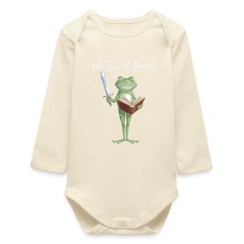 Frog Knight Reading Sword - Baby Organic Long-Sleeved Bodysuit - soft Ecru - Front