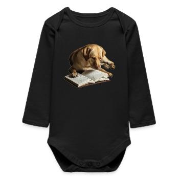 Hund liest Buch Labrador Retriever - Baby Organic Langarmbody - Schwarz - Vorne