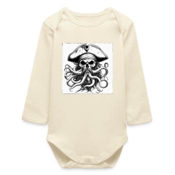 Crâne pirate et pieuvres encre - Body bébé manches longues biologique - écru doux - Devant