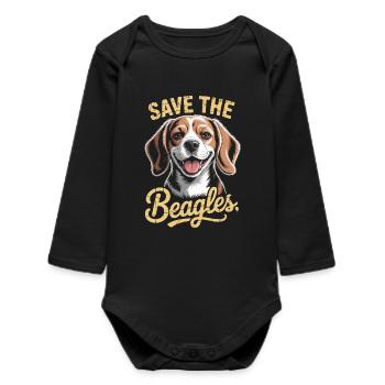 Rettet die Beagles-Illustration - Baby Organic Langarmbody - Schwarz - Vorne