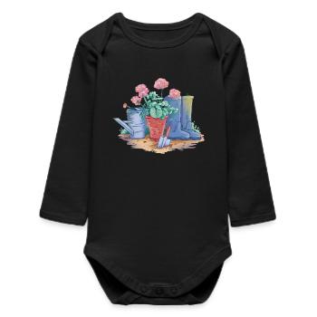 Garden Decoration Art - Baby Organic Long-Sleeved Bodysuit - black - Front