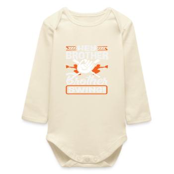 Hey Bruder Swing Baseball Spruch - Baby Organic Langarmbody - Natur - Vorne
