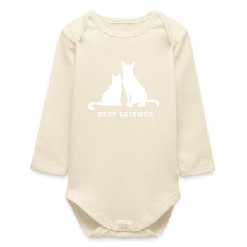 BEST FRIENDS – Cat & Dog Love - Baby Organic Long-Sleeved Bodysuit - soft Ecru - Front