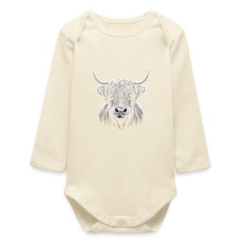 Scottish Highland cattle - Baby Organic Long-Sleeved Bodysuit - soft Ecru - Front