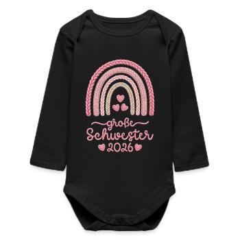 Große Schwester 2026 Regenbogen rosa Strickmuster - Baby Organic Langarmbody - Schwarz - Vorne