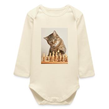 Chat jouant aux échecs - Body bébé manches longues biologique - écru doux - Devant