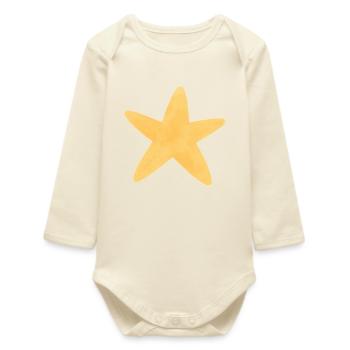 Golden star in watercolor - Baby Organic Long-Sleeved Bodysuit - soft Ecru - Front