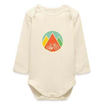 Vélo, montagnes, nature, aventure - design minimaliste - Body bébé manches longues biologique - écru doux - Devant