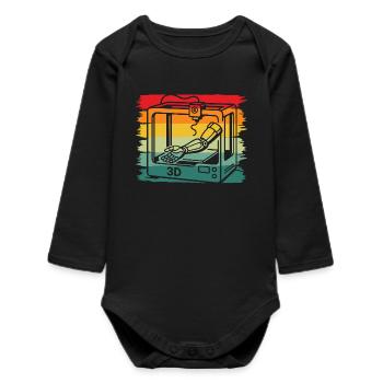 Retro Vintage 3D Printer Robotic Arm Maker - Baby Organic Long-Sleeved Bodysuit - black - Front